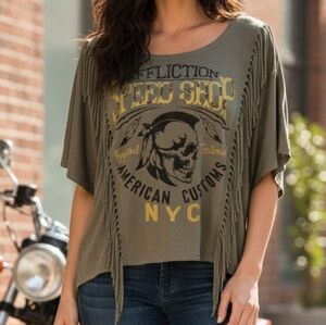 Affliction XL Speed Shop NYC Moto Shirt With Fringe Like New